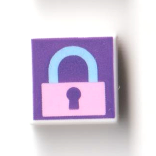 Tile 1 × 1 with Bright Pink/Medium Azure Closed Lock on Dark Purple Background print Weiß