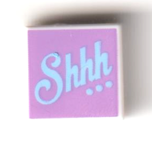Tile 1 × 1 with Medium Azure 'Shhh...' on Medium Lavender Background print Weiß