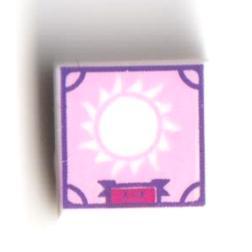 Tile 1 × 1 with White Sun on Bright Pink Background, Dark Purple Border print White