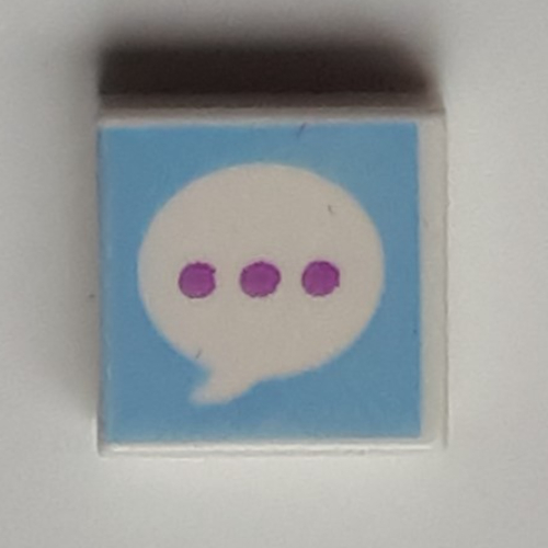 Tile 1 × 1 with Text Bubble, Lavender Dots, Medium Azure Background print White