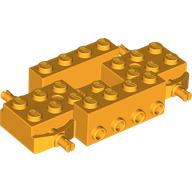 Vehicle Base 4 × 8 × 1 1/3 with Wheel Pins, 4 studs on each side, 2 × 2 Recessed Center and Hole Bright Light Orange