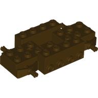 Vehicle Base 4 × 8 × 1 1/3 with Wheel Pins, 4 studs on each side, 2 × 2 Recessed Center and Hole Dark Brown