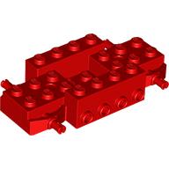 Vehicle Base 4 × 8 × 1 1/3 with Wheel Pins, 4 studs on each side, 2 × 2 Recessed Center and Hole Red