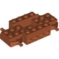 Vehicle Base 4 × 8 × 1 1/3 with Wheel Pins, 4 studs on each side, 2 × 2 Recessed Center and Hole Dunkelorange