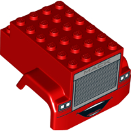 Vehicle Body, Truck Front 6 × 7 × 3 2/3 with Wheel Arches, 'MACK' on Silver Truck Grille, Headlights and Mouth Print Red