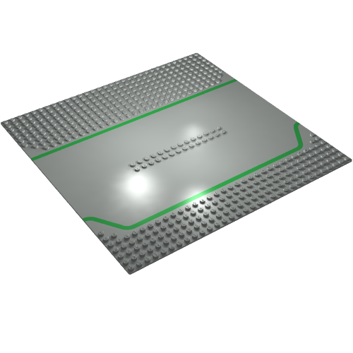 Baseplate 32 × 32 Split with 2 × 14 Center Studs, Service Station with Green Lines Print Light Gray