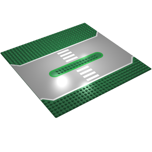 Baseplate 32 × 32 Split with 2 × 14 Center Studs, Gray Road, White Lines, and Crosswalk Print Grün