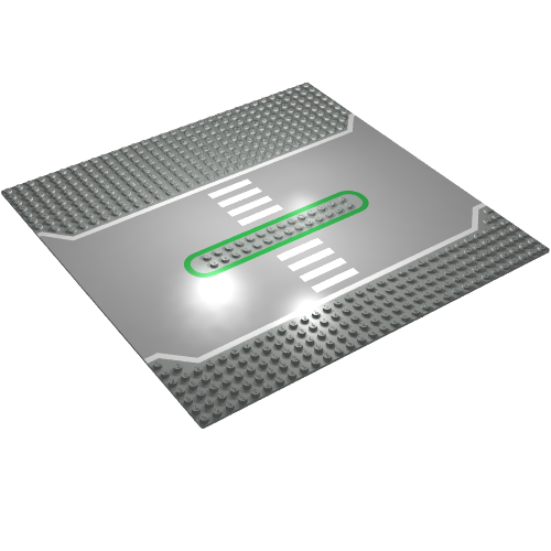 Baseplate 32 × 32 Split with 2 × 14 Center Studs, White and Green Lines Print Hellgrau