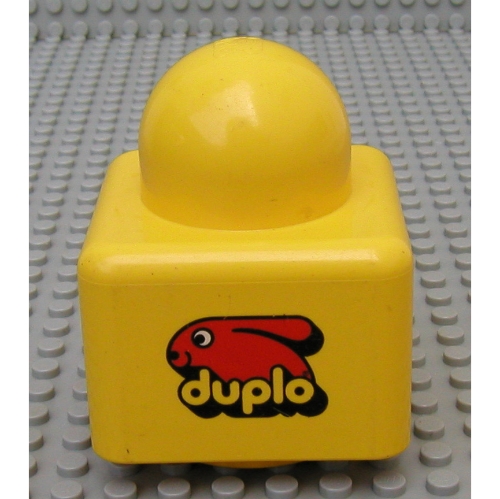Primo Brick 1 × 1 with Duplo Bunny Logo and Lego Logo Print on Opposite Sides Yellow