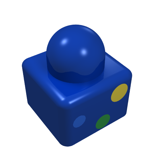 Primo Brick 1 × 1 × 1 with Three Dots Blue, Green, Yellow print Red