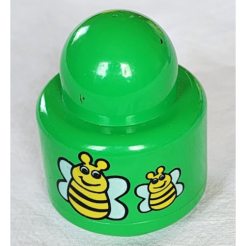 Primo Brick Round Rattle 1 × 1 with Two Bees Print Grün