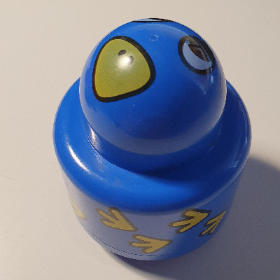 Primo Brick 1 × 1 with Round Rattle, Bird and Arrows Print Blue