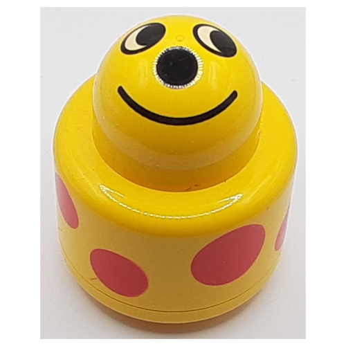 Primo Brick 1 × 1 with Round Rattle and Smiling Face, Red Spots Print Yellow