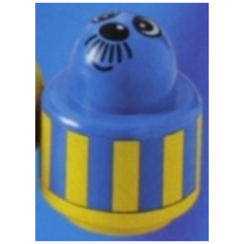 Primo Brick 1 × 1 with Round Rattle and Face, Yellow Stripes Print Blue