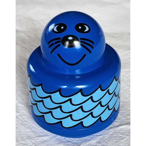 Primo Brick 1 × 1 with Round Rattle, Water, Seal print Blue
