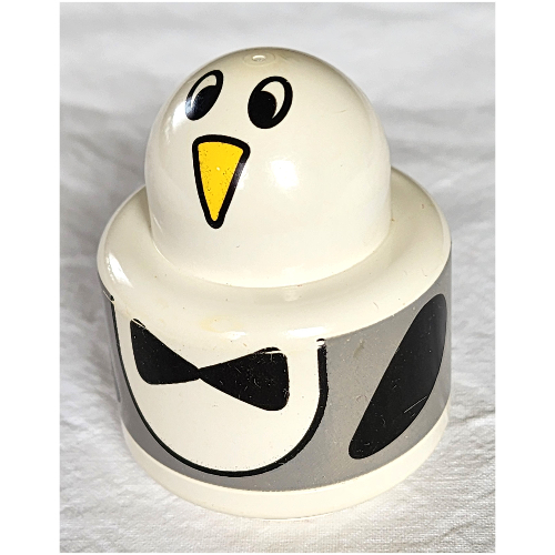 Primo Brick 1 × 1 with Round Rattle, Penguin print White