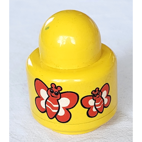 Primo Brick 1 × 1 with Round Rattle, Butterflies print Yellow