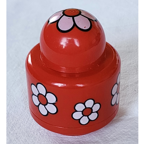 Primo Brick 1 × 1 with Round Rattle, Flower print Rot