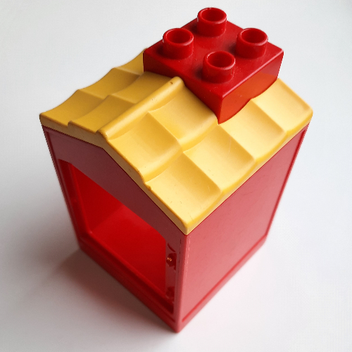 Duplo Building with Chimney, Cutout for Door / Window, Yellow Roof Shingles Rot