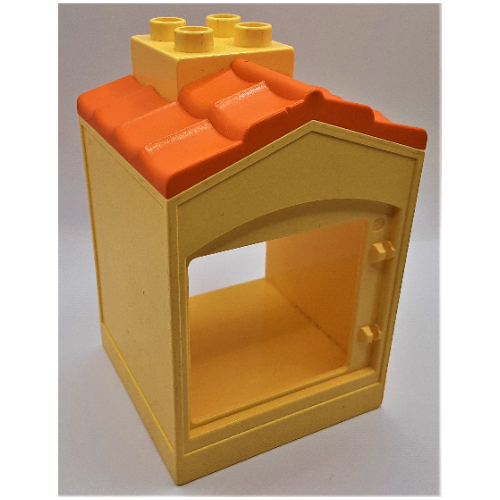 Duplo Building with Chimney, Cutout for Door / Window, Medium Orange Roof Shingles Hellgelb