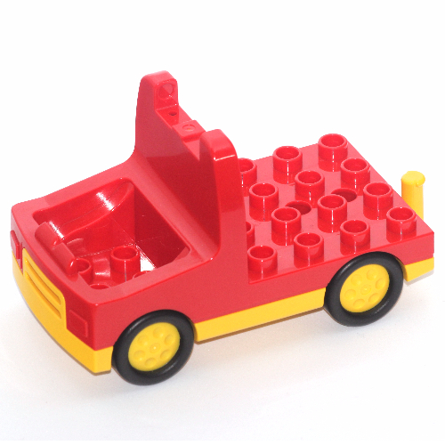 Duplo Truck with 4 × 4 Flatbed Plate, Yellow Base and Hubs Grün