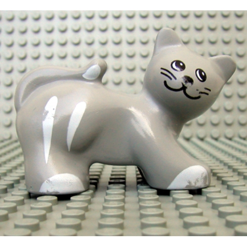 Duplo Animal Cat with White Stripes and Paws Print Hellgrau