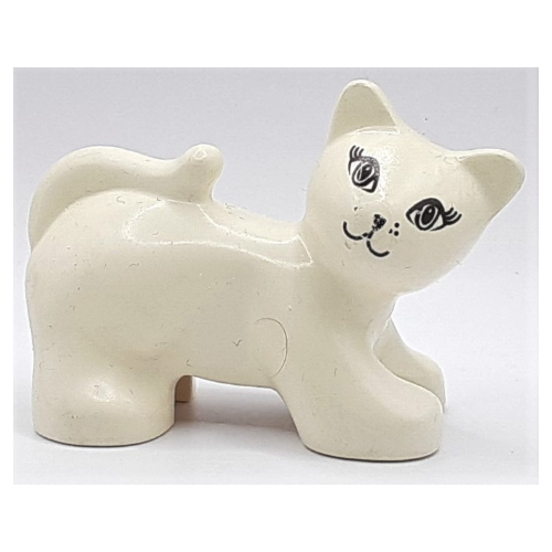 Duplo Animal Cat with Eyes with Eyelashes Print White