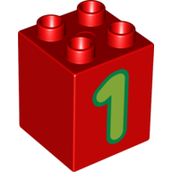 Duplo Brick 2 × 2 × 2 with Lime '1' Print Red