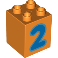 Duplo Stein 2 × 2 × 2 mit blau '2' Druck Orange