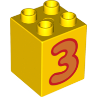 Duplo Stein 2 × 2 × 2 mit orange '3' Druck