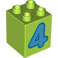 Duplo Brick 2 × 2 × 2 with Medium Blue '4' Print Lime