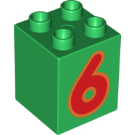 Duplo Brick 2 × 2 × 2 with Red '6' Print Green