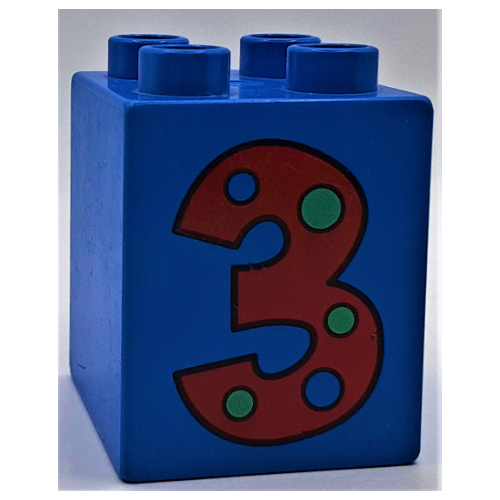 Duplo Brick 2 × 2 × 2 with Number 3 with Polka Dots Print Blau