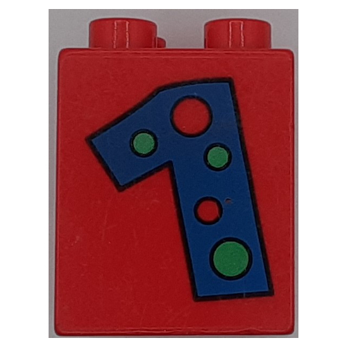 Duplo Brick 2 × 2 × 2 with '1' with Polka Dots Print Rot