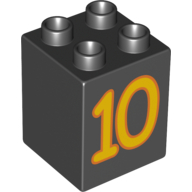 Duplo Brick 2 × 2 × 2 with Yellow '10' Print Black