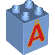 Duplo Brick 2 × 2 × 2 with Letter U Umlaut Print Medium Blue