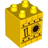 Duplo Brick 2 × 2 × 2 with Sunflower and Two Arrows Print Gelb