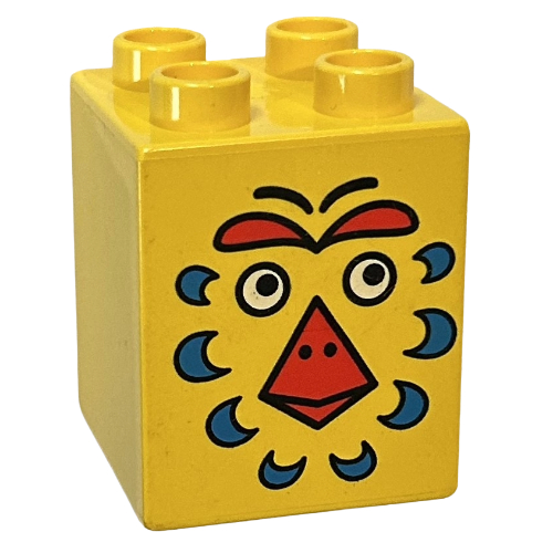 Duplo Brick 2 × 2 × 2 with Bird Face Print Gelb