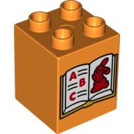 Duplo Brick 2 × 2 × 2 with Book with A, B, C and Bunny / Rabbit Print Orange
