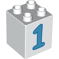 Duplo Brick 2 × 2 × 2 with Blue No. 1 Print White