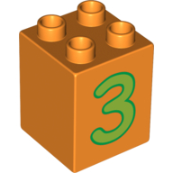 Duplo Brick 2 × 2 × 2 with Number 3 Lime Print Orange
