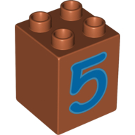 Duplo Brick 2 × 2 × 2 with Blue No. 5 Print Dark Orange
