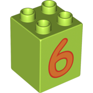 Duplo Stein 2 × 2 × 2 mit orange '6' Druck Limette