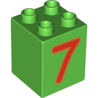 Duplo Brick 2 × 2 × 2 with Red No. 7 Print Bright Green