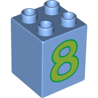 Duplo Brick 2 × 2 × 2 with Lime No. 8 Print Medium Blue