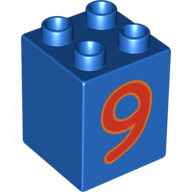 Duplo Brick 2 × 2 × 2 with Red No. 9 Print Blue
