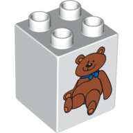 Duplo Brick 2 × 2 × 2 with Teddy Bear Print White