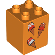 Duplo Brick 2 × 2 × 2 with 3 Ice Cream Cones Print Orange