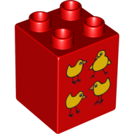 Duplo Brick 2 × 2 × 2 with 4 Birds Print Red