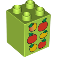 Duplo Brick 2 × 2 × 2 with 6 Apples Print Lime